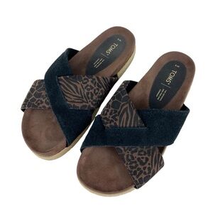 Toms Sandals Slip On Platform Espadrilles Women’s Size 9 Black Brown Leather